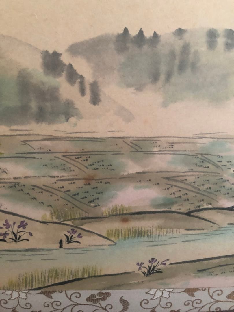 葛谷聖山 肉筆水彩「春の小川」真筆証明書付 142×64cm 値引き交渉可