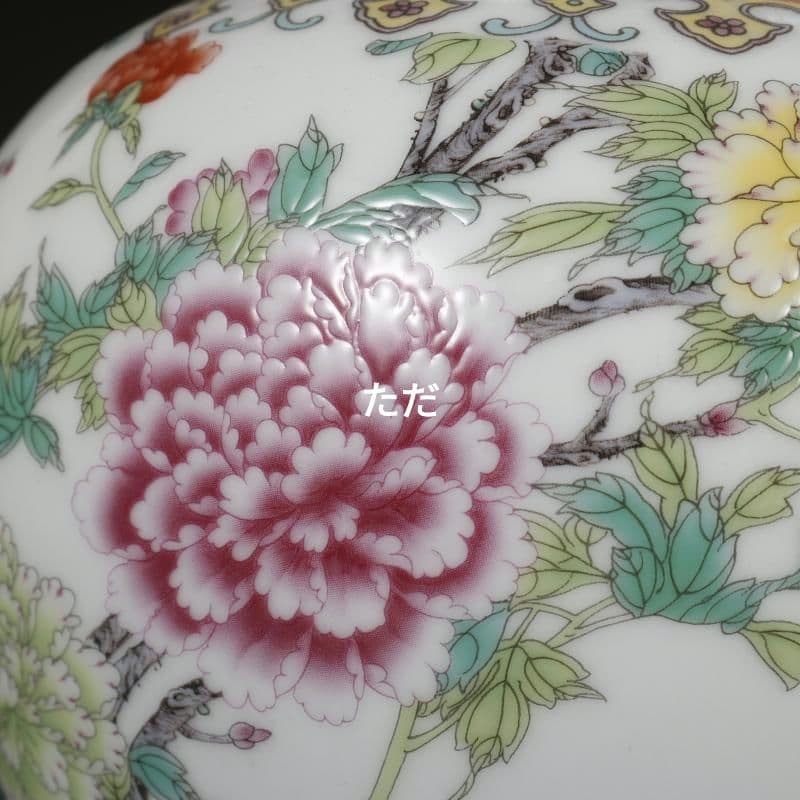 乾隆粉彩国色牡丹紋将軍缶 茶筒 景徳鎮 陶磁器 装飾品 現代工芸品 美術品 置物