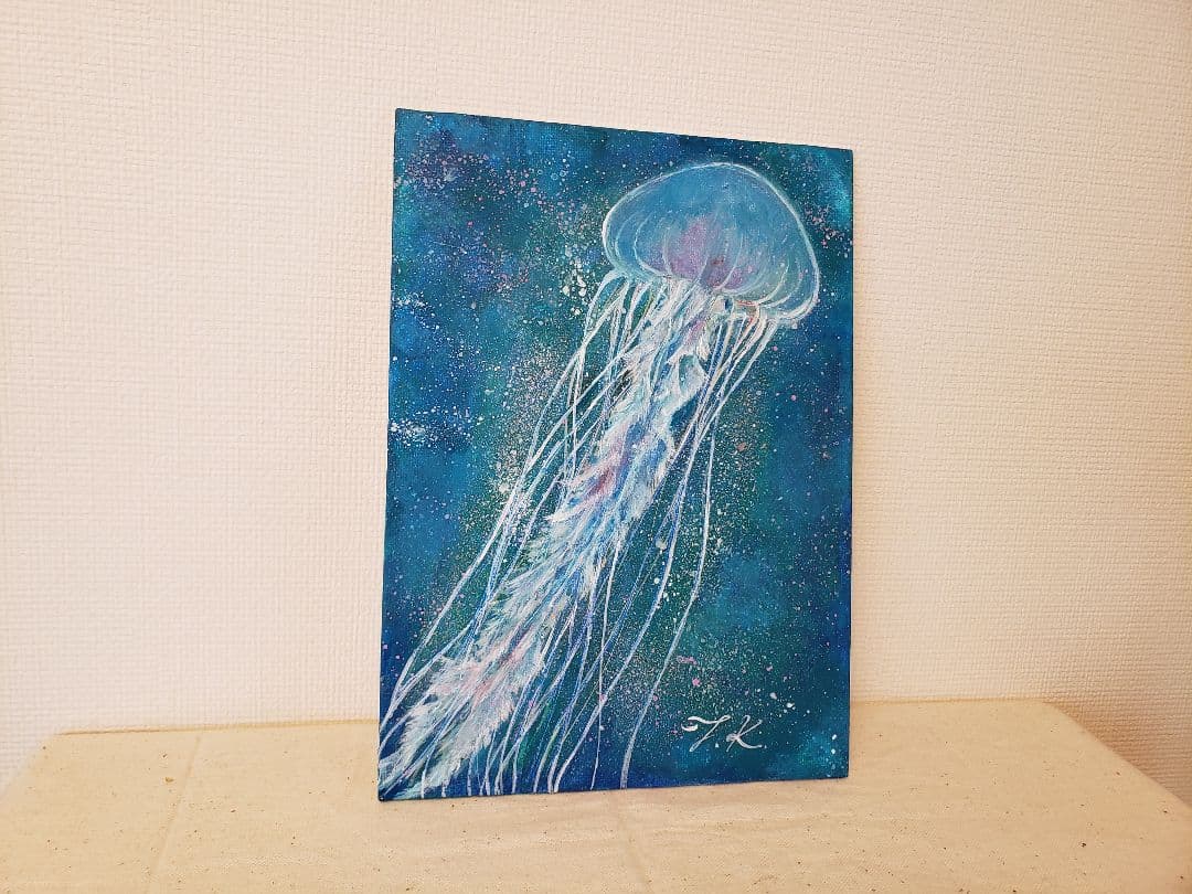 【完売】クラゲの絵 220mm×160mmのキャンバスパネル