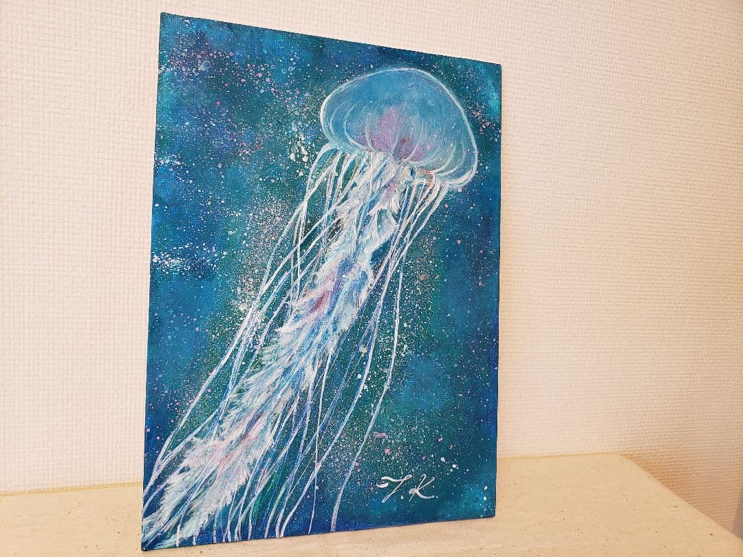 【完売】クラゲの絵 220mm×160mmのキャンバスパネル