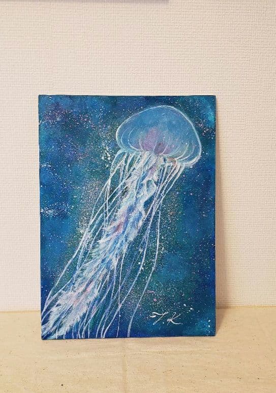 【完売】クラゲの絵 220mm×160mmのキャンバスパネル