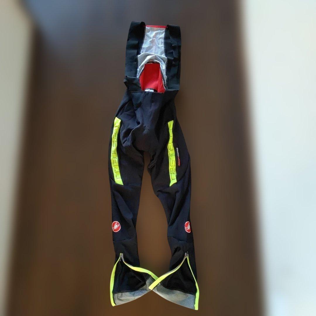 Castelli ビブタイツ ブラック/イエロー 裏起毛 防風 防寒