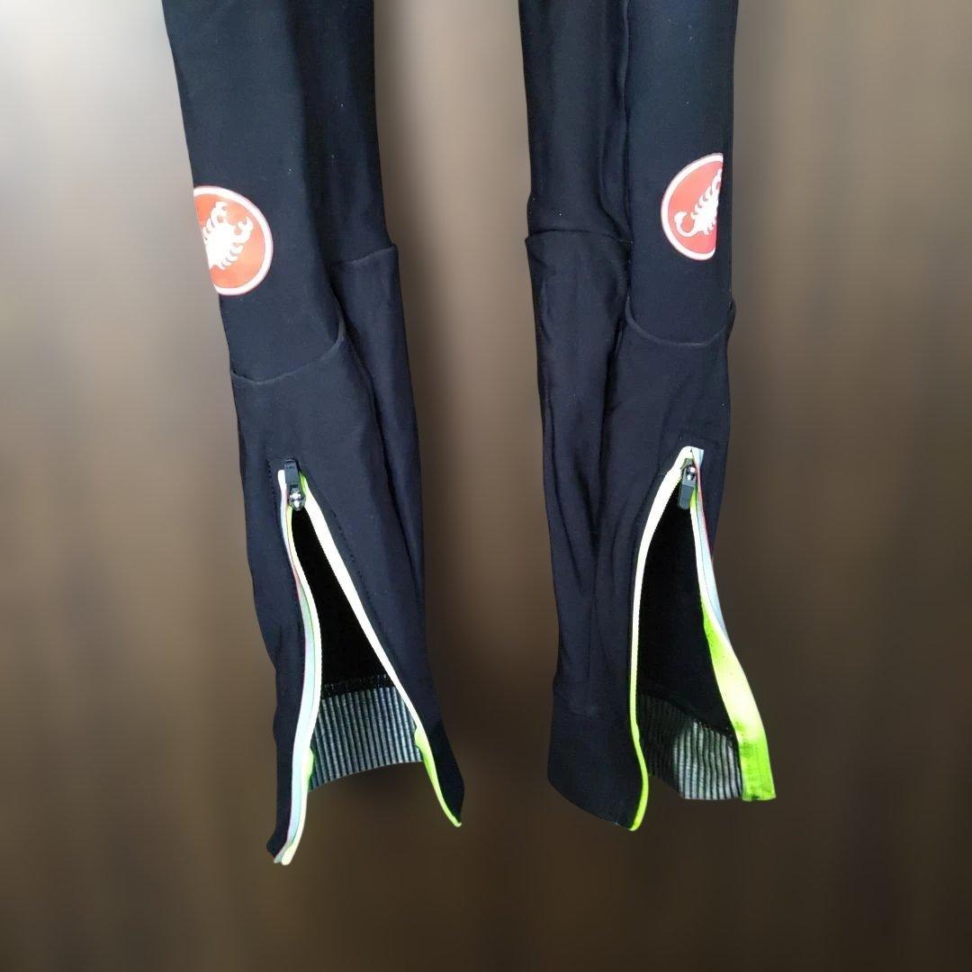 Castelli ビブタイツ ブラック/イエロー 裏起毛 防風 防寒