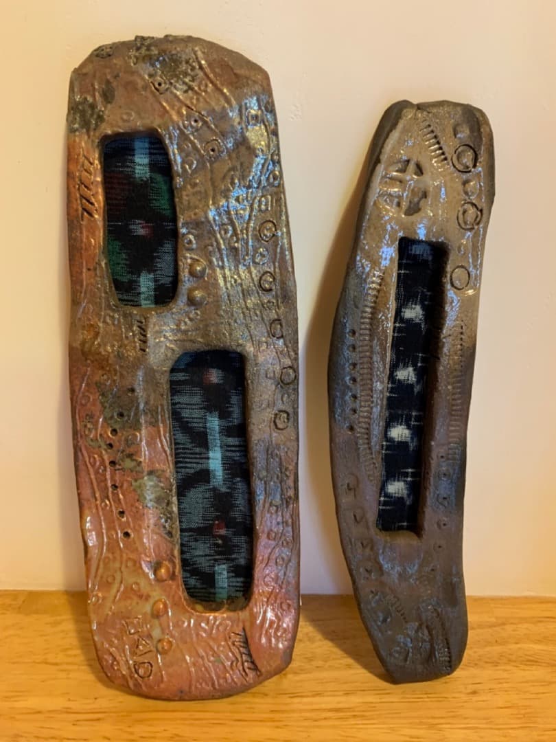 古布18　額　信楽焼　陶製　アート　美術品　壁掛け