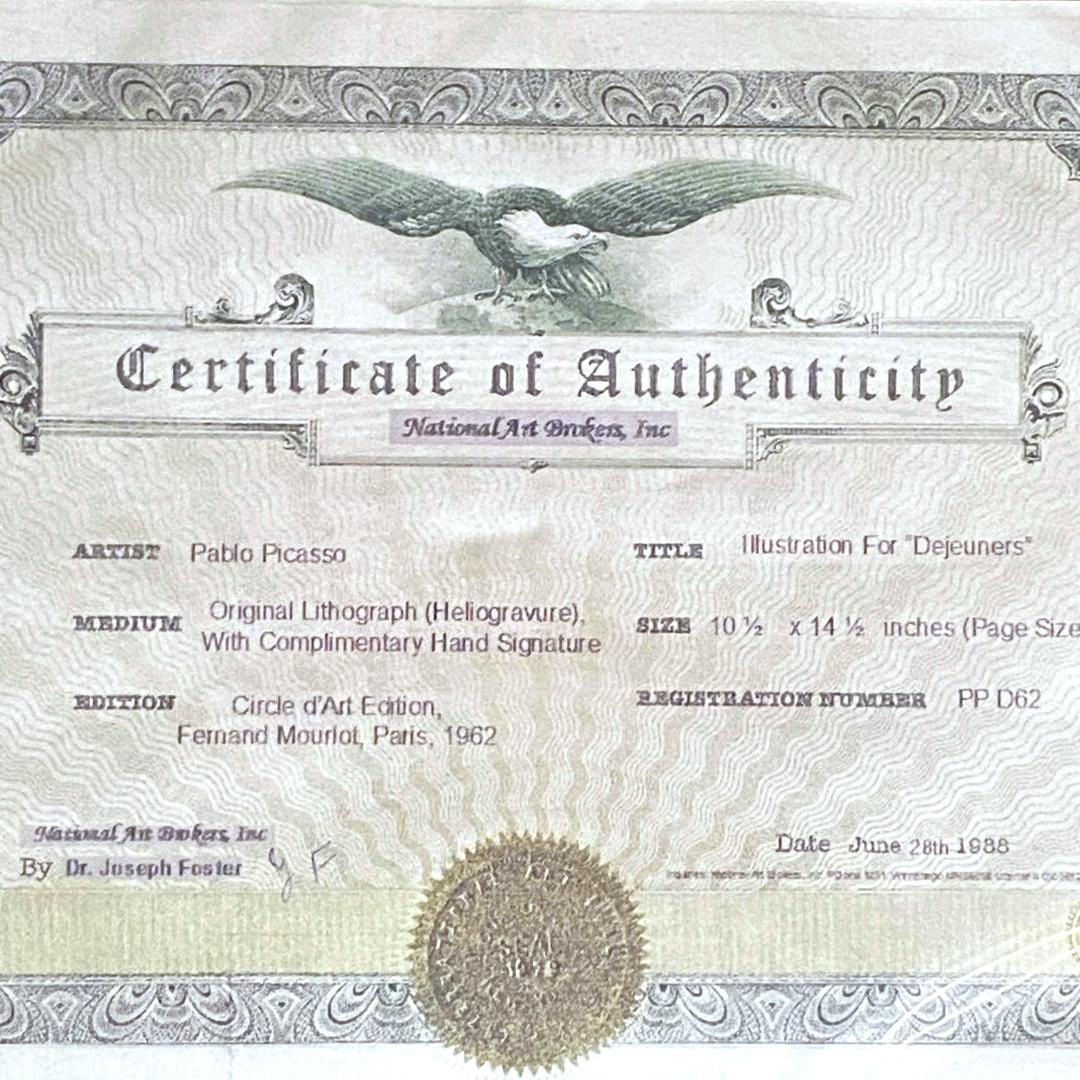 【美品】パブロ・ピカソ☆草上の昼食☆リトグラフ☆証明書付