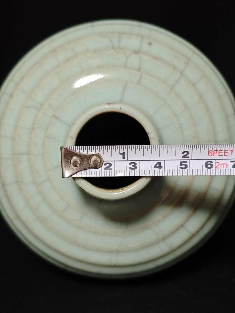 明時代　青磁龍泉窯弦紋花瓶龍泉窯明官窯物　元箱付き(E-10)