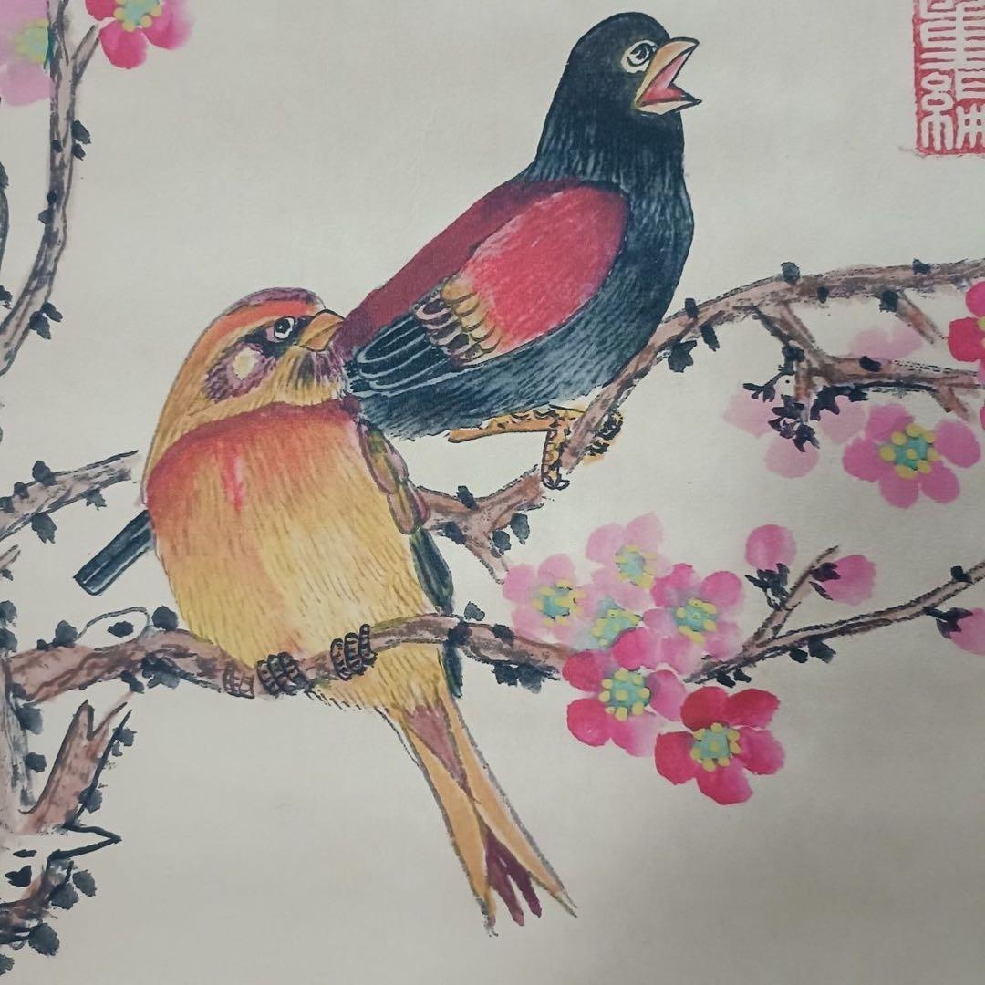 【証書付き・中堂画】花鳥図 掛軸　手描き作品　大型サイズ 70×173cm