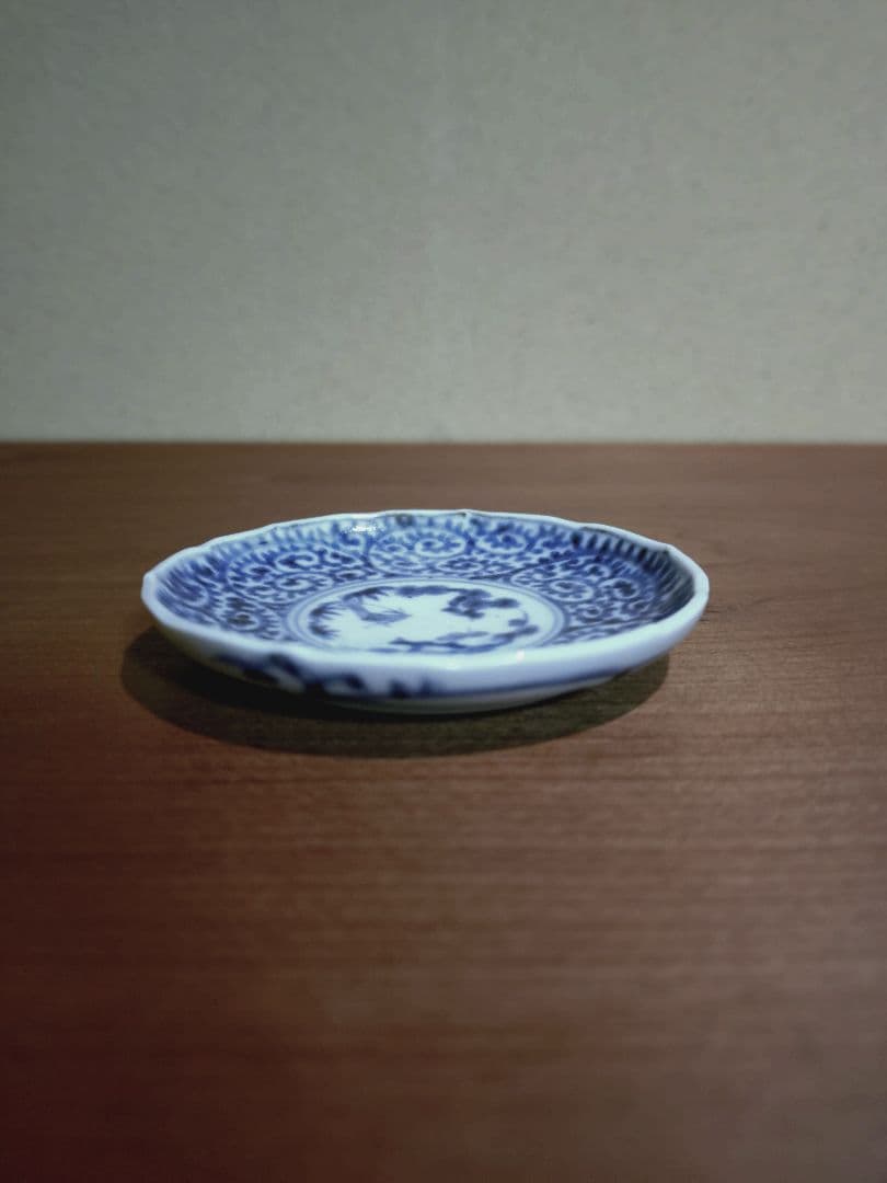 古伊万里 染付 蛸唐草紋 輪花 豆皿 手塩皿