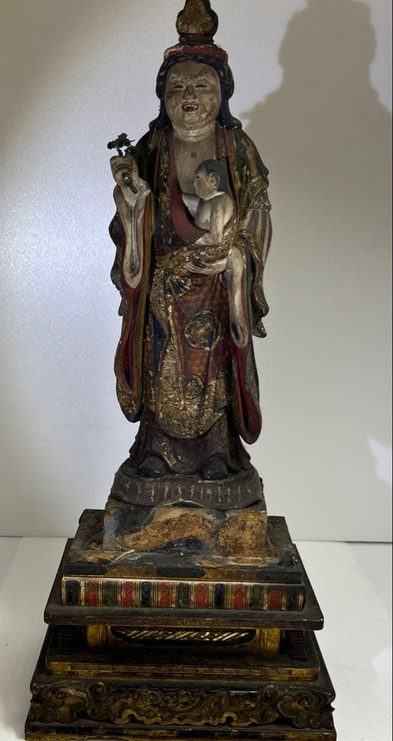 専用桃山~江戸初期木彫鬼子母神玉眼仏像高さ約49㎝　東Y8-0203☆2Fトトチ