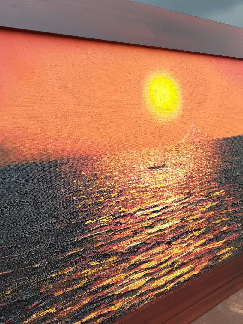 油絵　大きめ　アートフレーム　サンセット