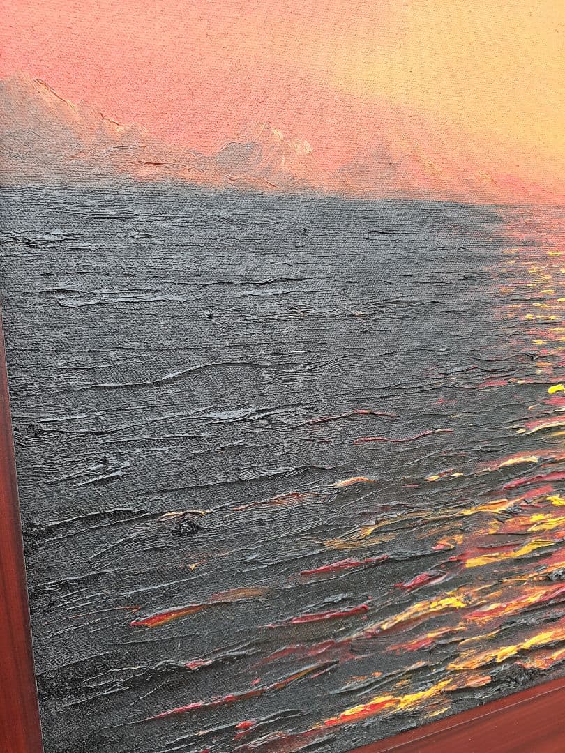 油絵　大きめ　アートフレーム　サンセット