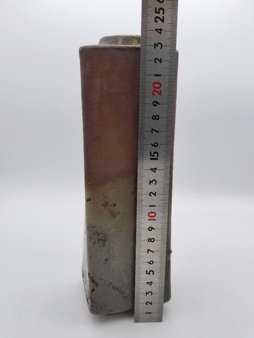 b80 花入 備前 窯変 四方 角 木村陶峰 木箱 茶道具 古物