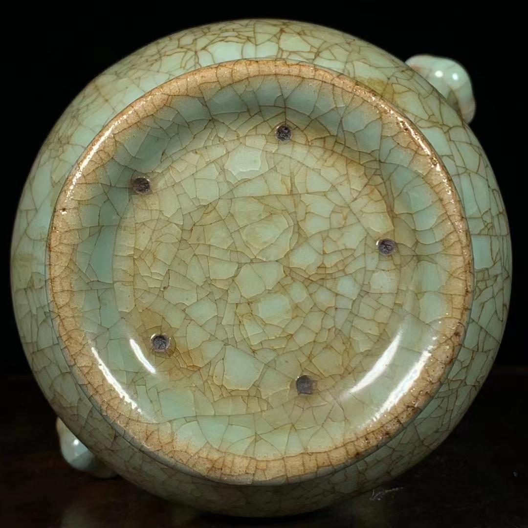 中国古美術・旧蔵の磁器・如意両耳瓶・14x22cm・置物・書道・茶道具・文房具