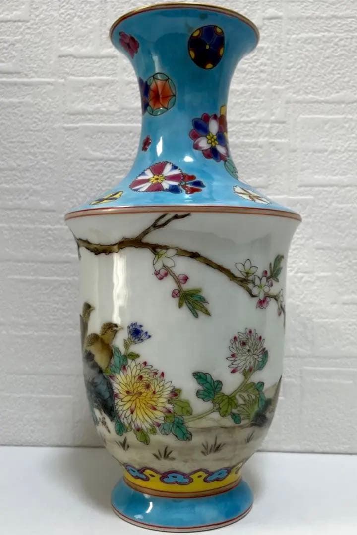 中国 骨董品 大清乾隆年製　花瓶 花鳥絵 陶芸古美術