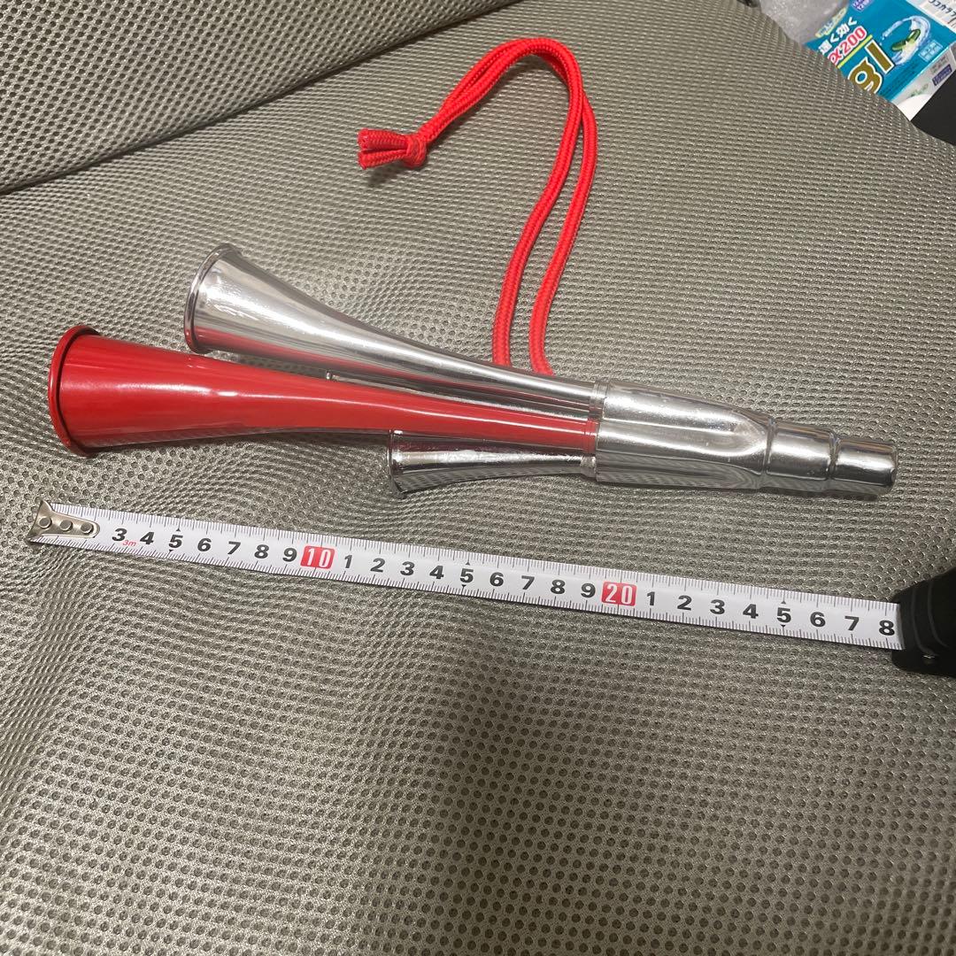 応援用4連ホイッスル シルバー/レッド　CRIX YASUDA チアホーン