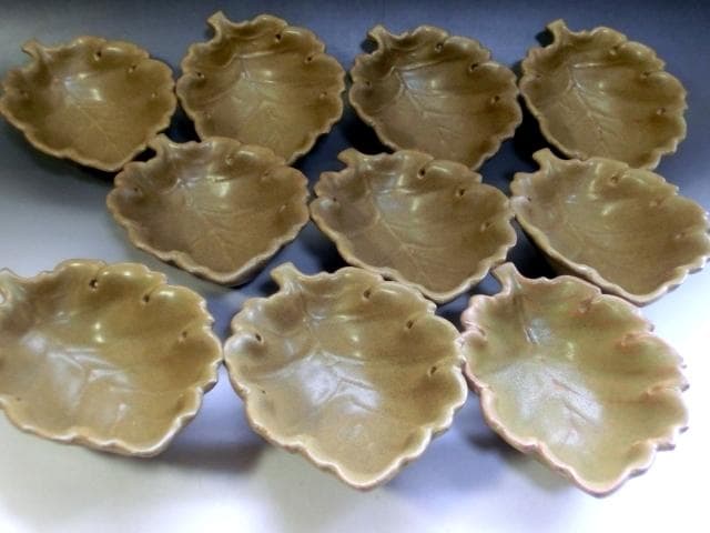 皿■橘窯 橘吉 10客 鉢 向付 向皿 葉皿 菓子器 古美術 時代物 骨董品■
