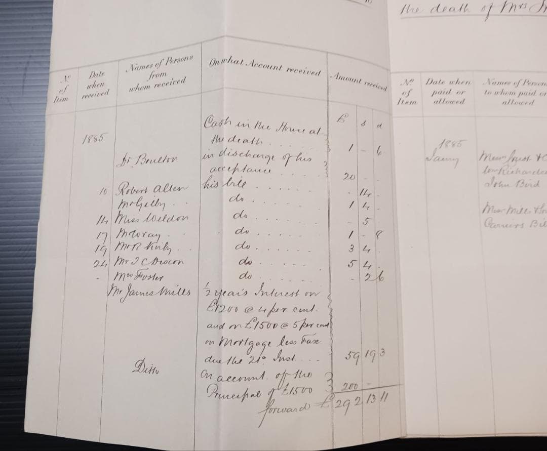 19世紀 英国 遺産会計帳 原本 手書き文書