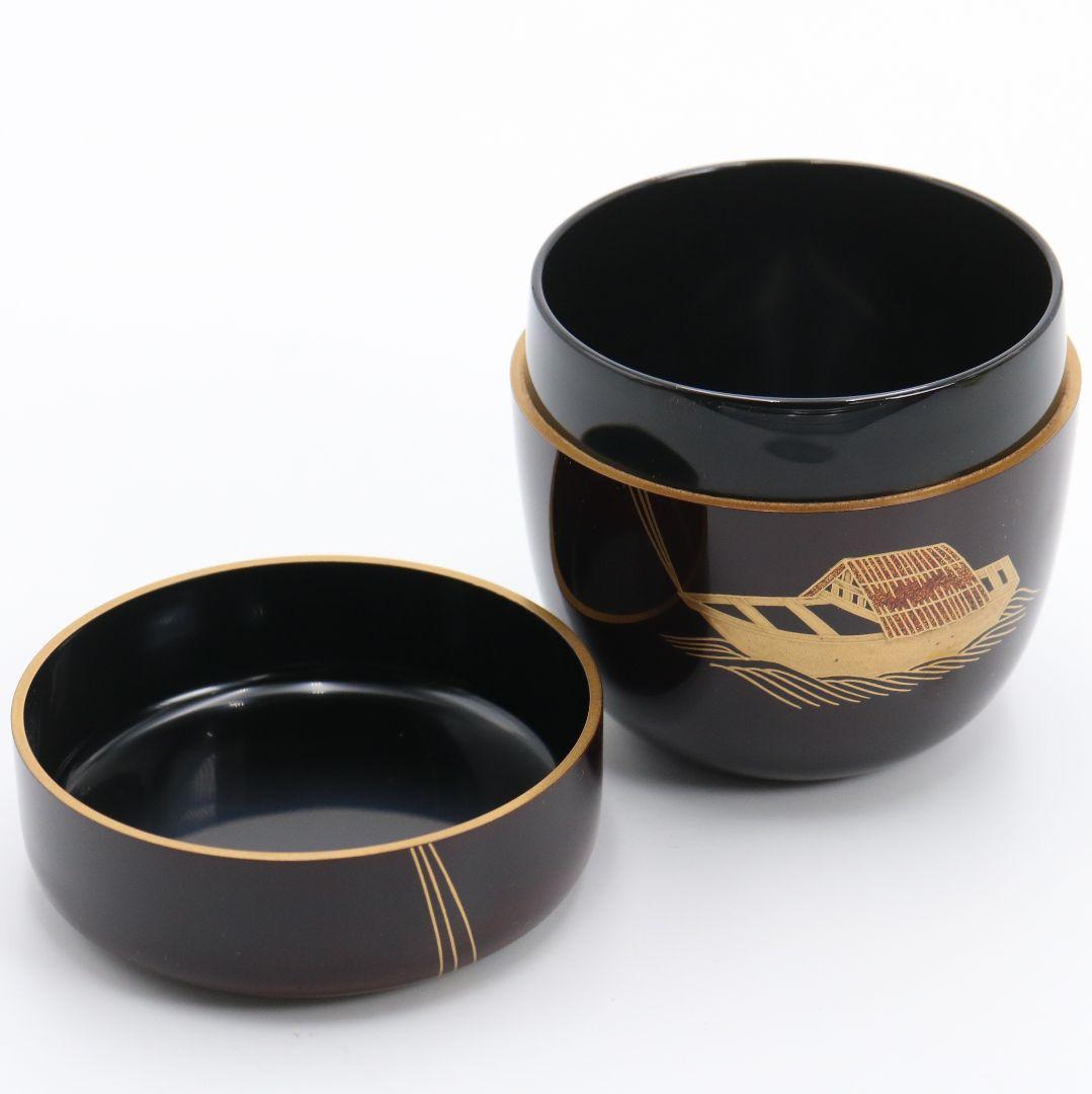 角出俊平作 曳舟蒔絵 中棗 茶道具 共箱　V994