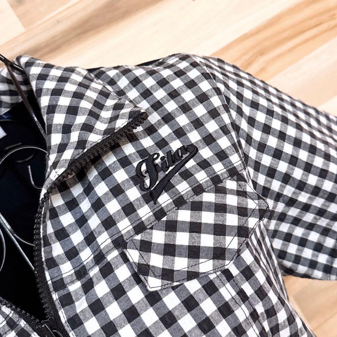 【フィラゴルフ】シアサッカー ギンガムチェック ゴルフ ワンピース L 黒×白
