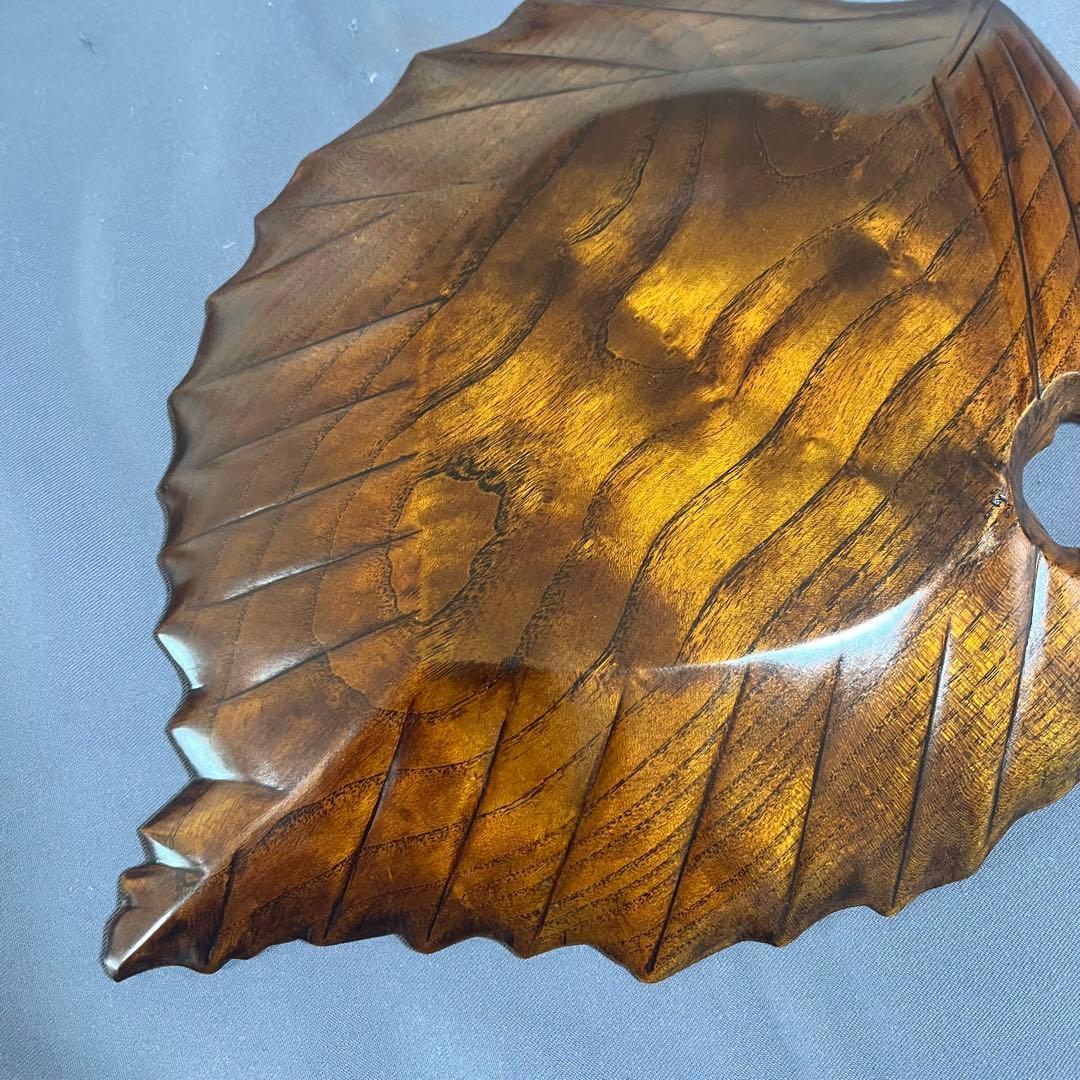 杢桑拭漆盛器(木の葉) 茶　木工芸　 №8720