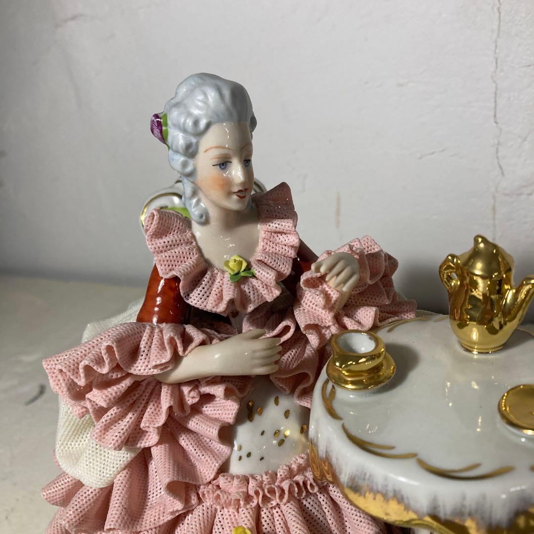 美品 ドイツ製 ドレスデン レースドール フィギュリン 磁器人形 陶人形