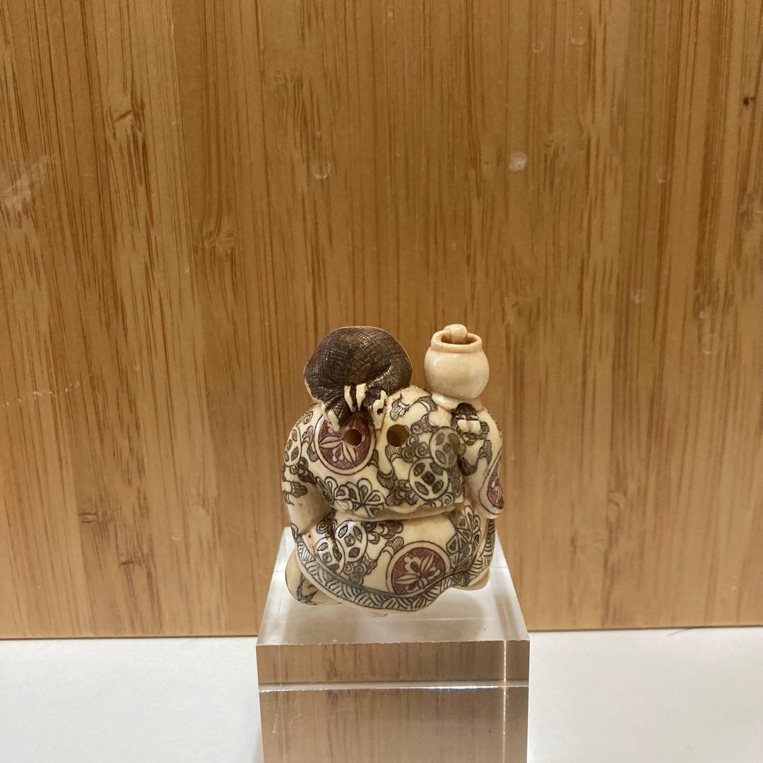 骨董 骨董品 根付け 根付 マンモス 置物 在銘 山口提げ物 彫刻