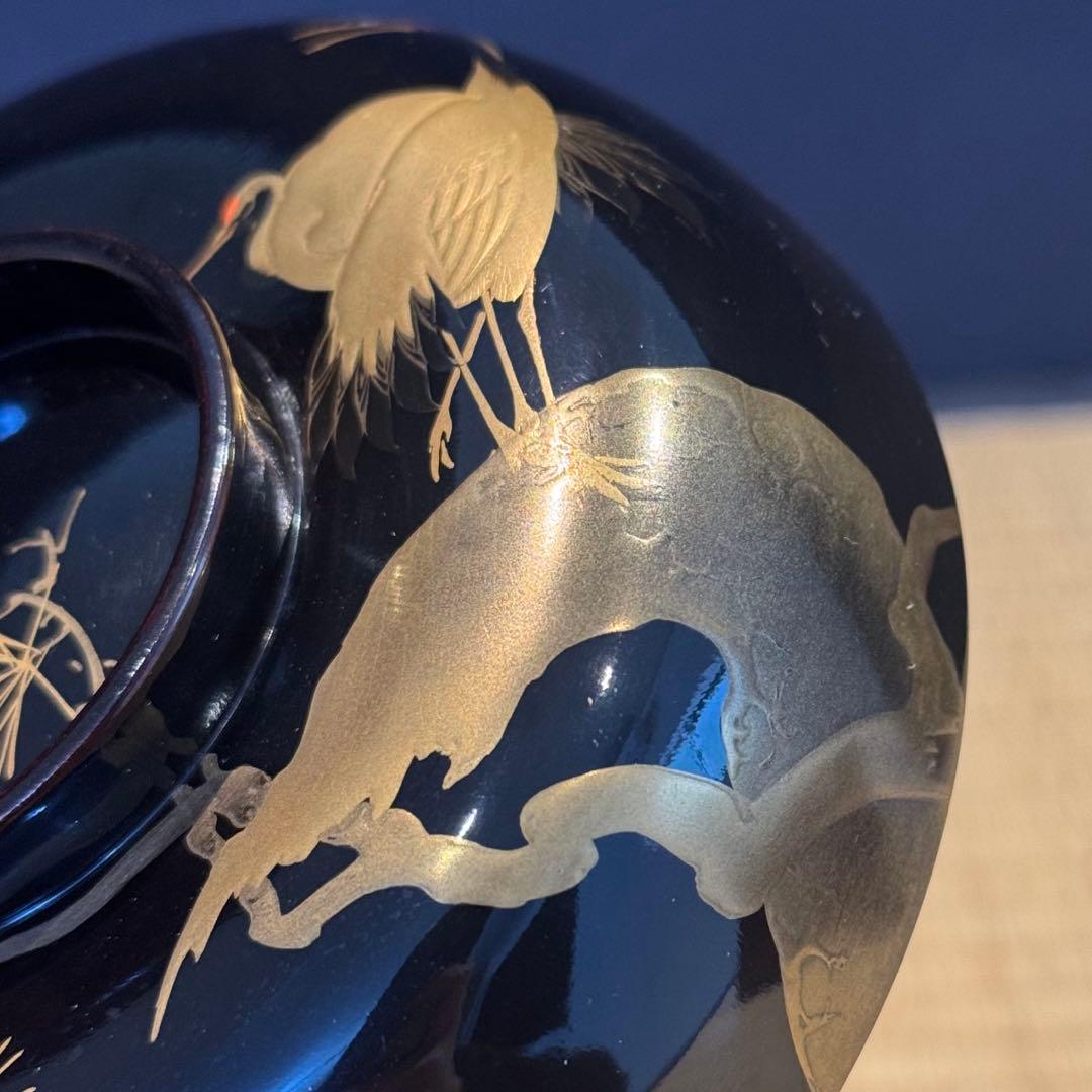 はなさん　輪島塗 松鶴図金蒔絵 黒漆 吸物椀 3客