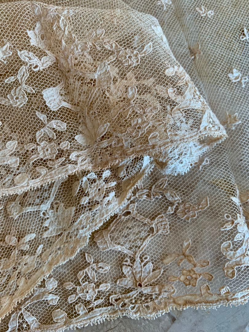 フランスアンティークチュールレースヴェール2点※アプリカシオンプリンセスレース