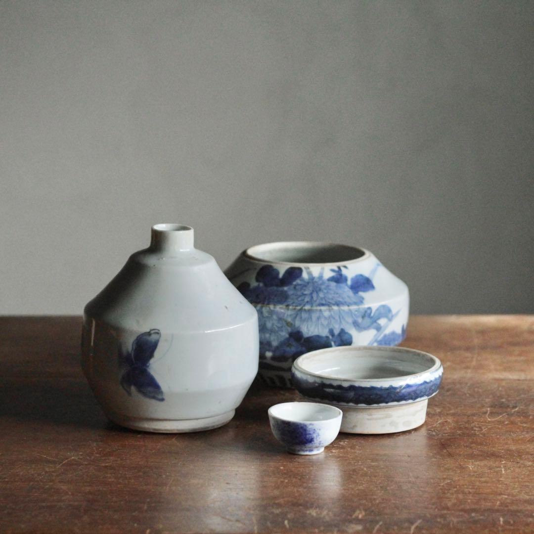 染付 三段重 花見弁当 蕎麦弁当器 古美術 古道具 アンティーク