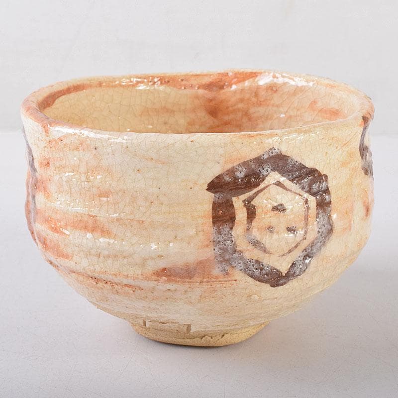 北大路魯山人作　絵志野　茶碗　仕覆付　共布　黒田陶々庵極め箱　M　R8639