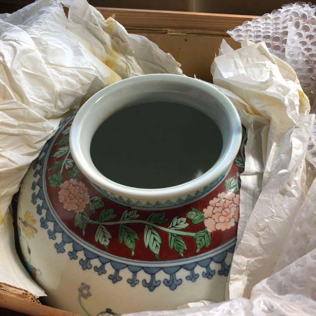 五代佐藤走波染錦唐子遊図つぼ　心和む優しい色使い　高さ約36.5cm約7.2kg