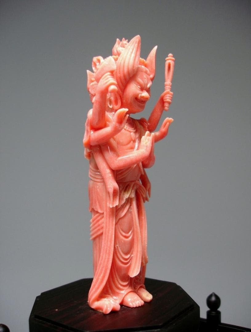 馬頭観音像 本珊瑚 サンゴ 珊瑚彫刻 仏像 美術品 宝石 原石 天然石 誕生石