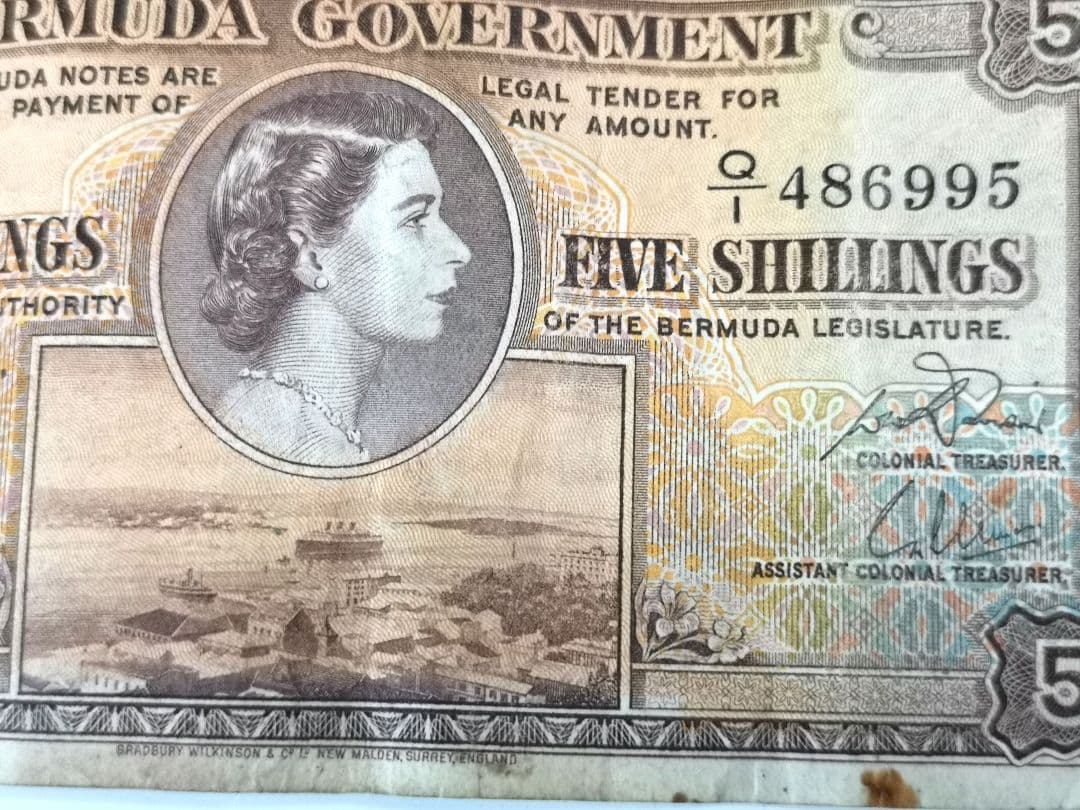 バミューダ 5 シリング紙幣 1957年 エリザベス女王