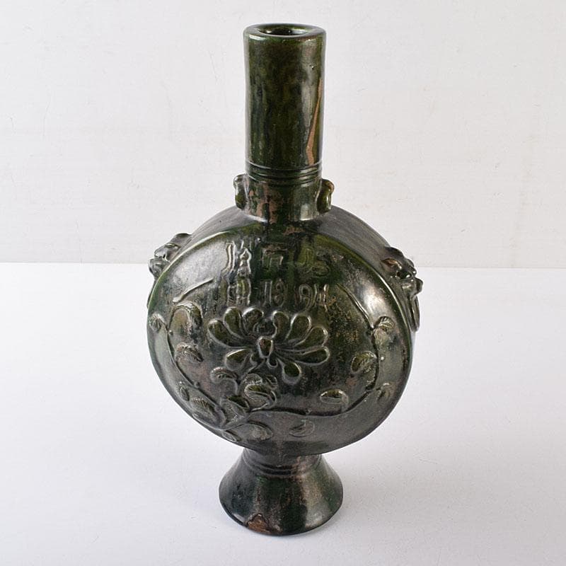 beach　刻花文　扁壷　花瓶　高さ約34cm　時代箱　V　R8628H