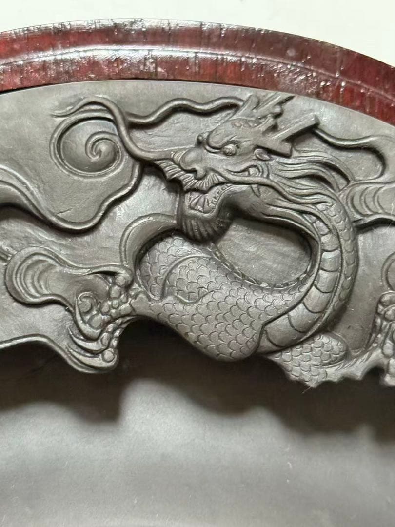 中国美術 唐硯 端渓硯 文房四宝 古端溪龍雲図柄 年代物