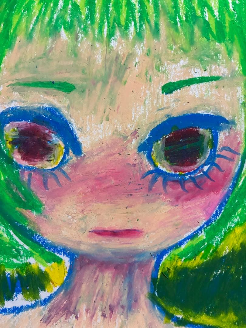 アート クレヨン画 ダーク 病みかわいい 表現 オリジナル 絵画 原画 女の子