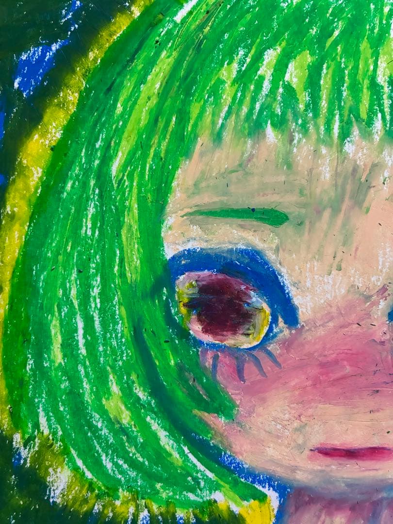 アート クレヨン画 ダーク 病みかわいい 表現 オリジナル 絵画 原画 女の子