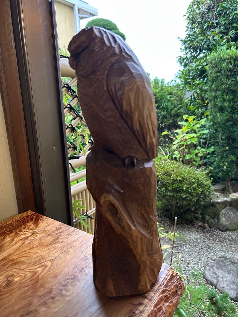フクロウの木彫彫刻 大場貞義（貞光）作　 【縁起物 希少逸品】送料込み