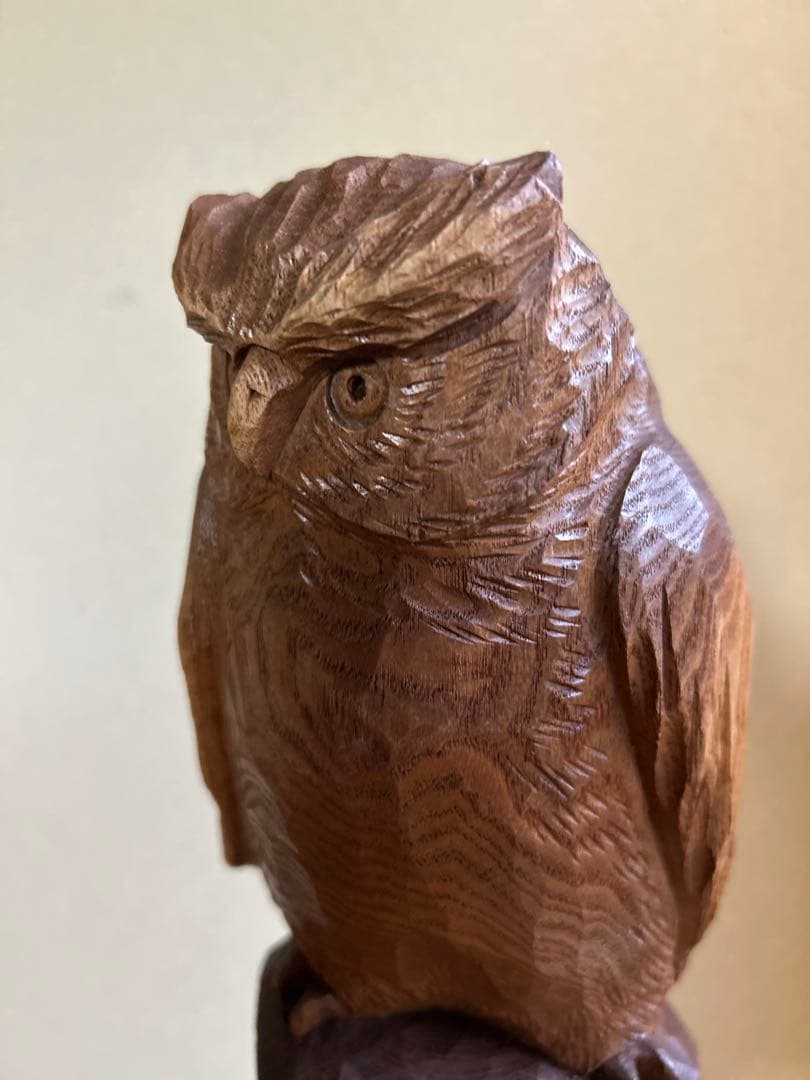 フクロウの木彫彫刻 大場貞義（貞光）作　 【縁起物 希少逸品】送料込み