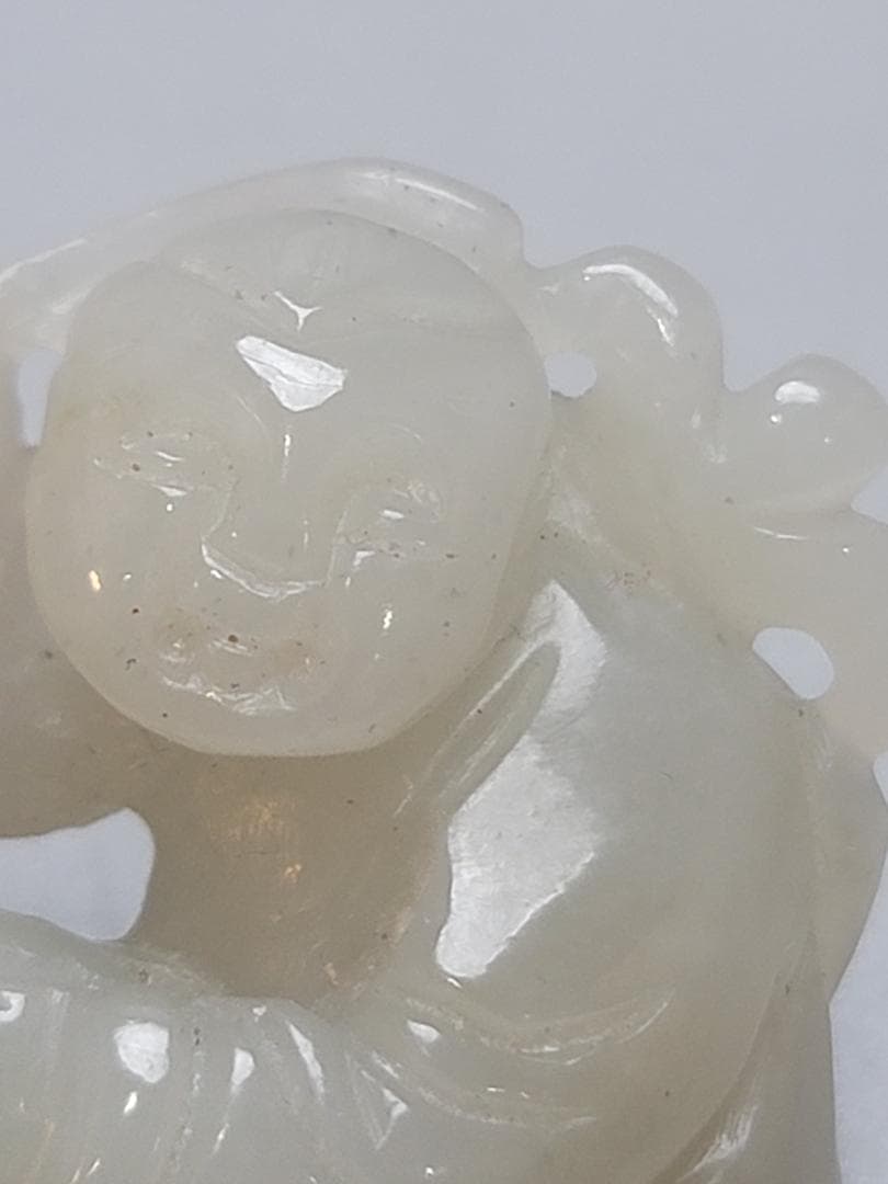 中国　 　人物刻　 和田玉 白玉 童子 細密彫