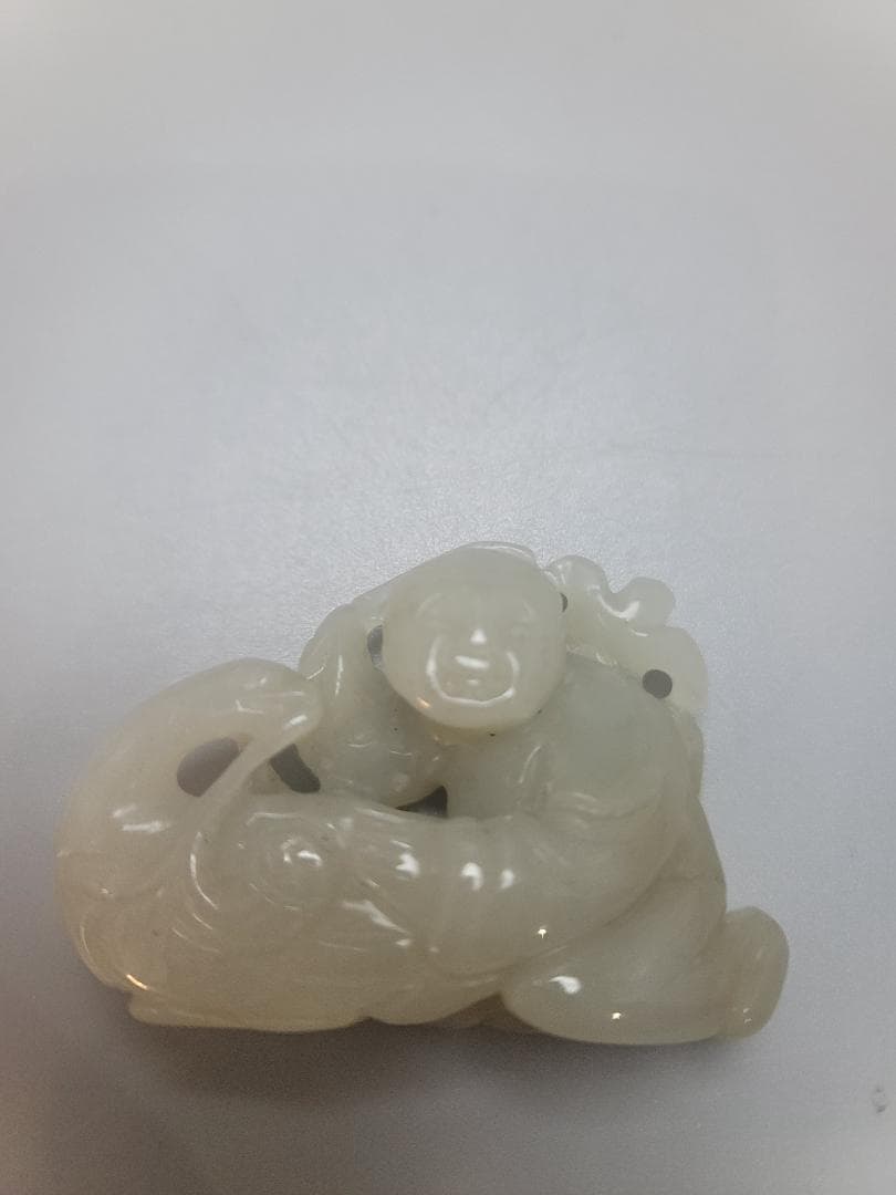 中国　 　人物刻　 和田玉 白玉 童子 細密彫