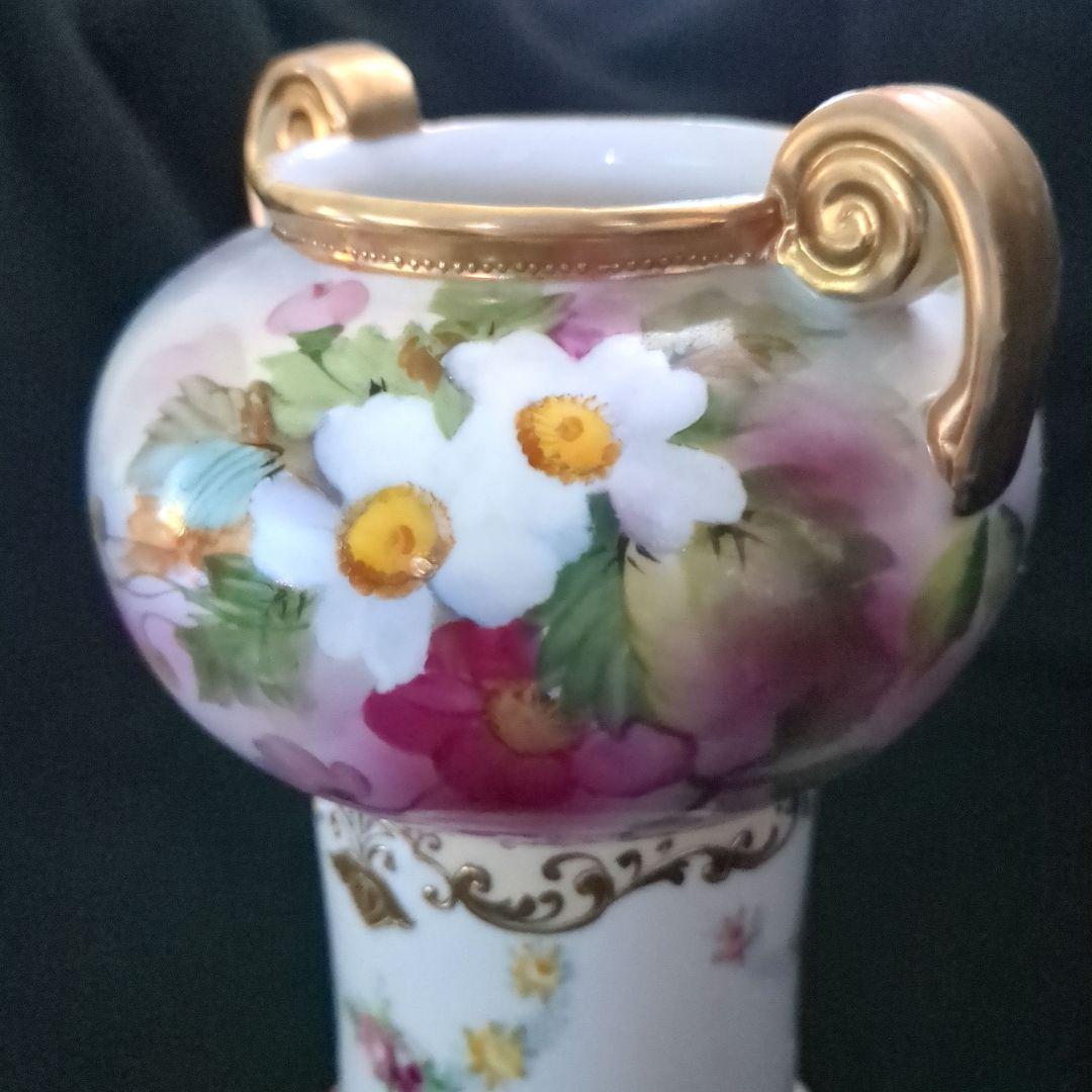お値下げ　オールドノリタケ　金盛りワイルドローズ絵花瓶