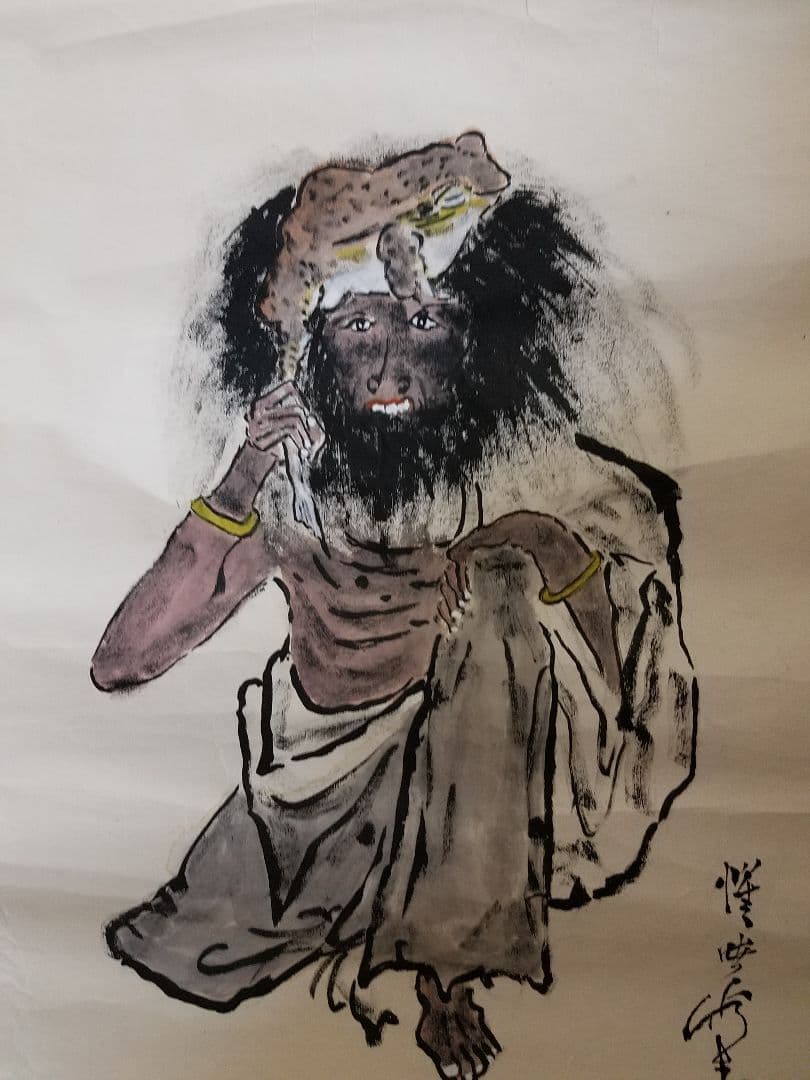 河鍋暁斉　ガマ仙人　紙本　肉筆　捲り