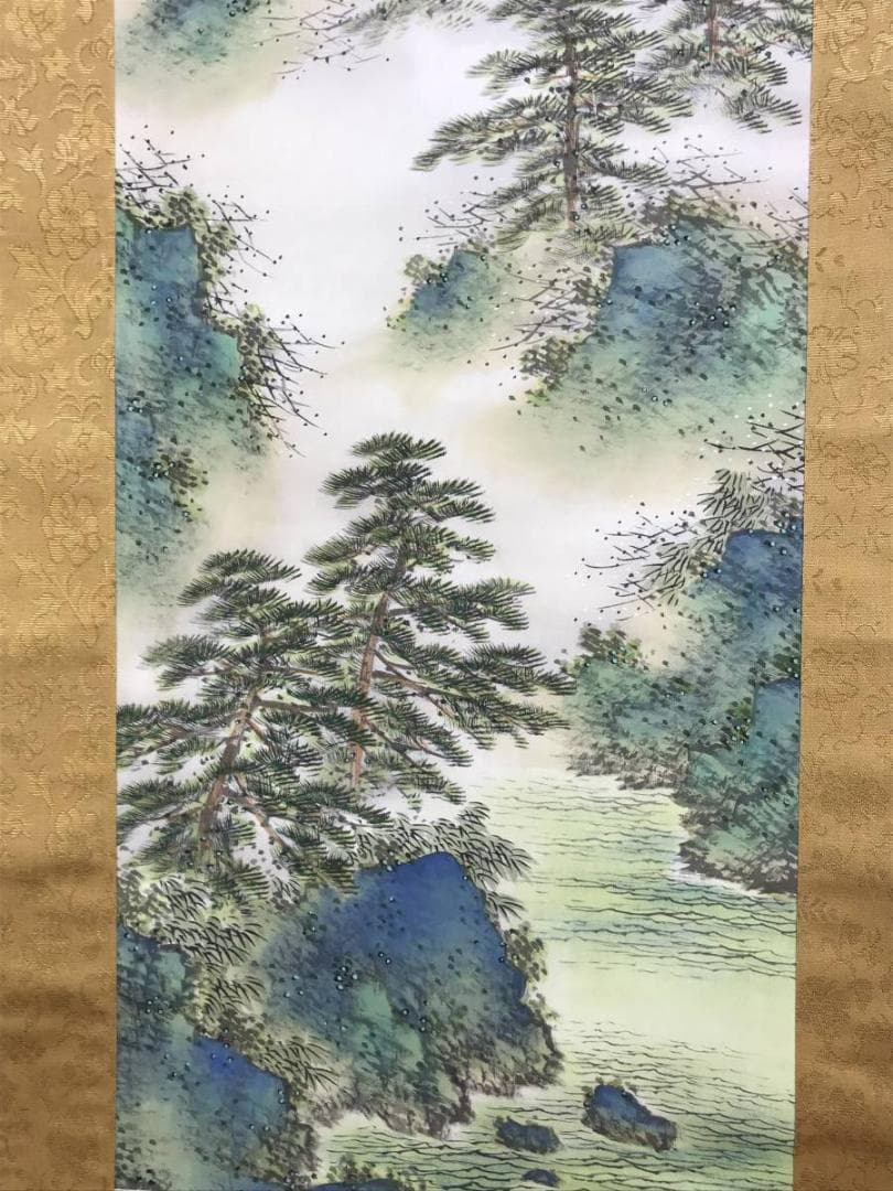 【真作】碇南嶺/蓬莱山図/山水図/祝事山水図/掛軸☆宝船☆AD-697