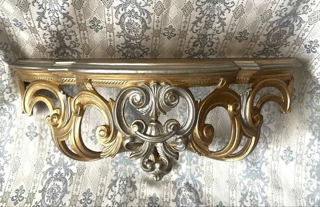 イタリア製 壁掛けコンソール① ウォールシェルフ ロココ調 アンティーク金色