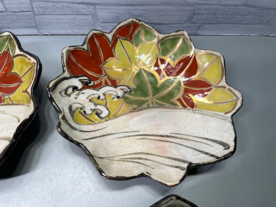 時代　京焼　乾山銘(乾山写し) 変形皿　四枚　茶懐石