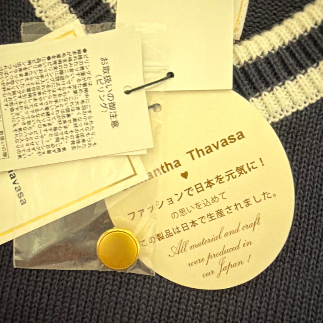 サマンサタバサ　ゴルフ　金ボタンVプルオーバーニット　ネイビー