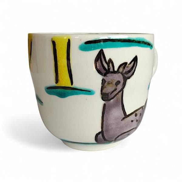 九谷焼 海部公子 絵付け カップ＆ソーサー 1客 共箱 黄布 経歴書 直筆サイン