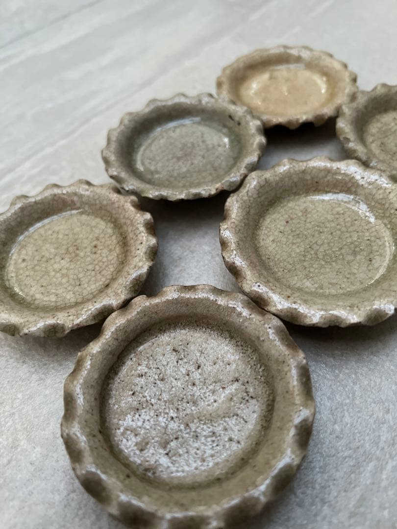 御深井 ひだ皿 豆皿 江戸時代 6枚セット小皿 茶道具 和食器 古陶磁器 骨董品