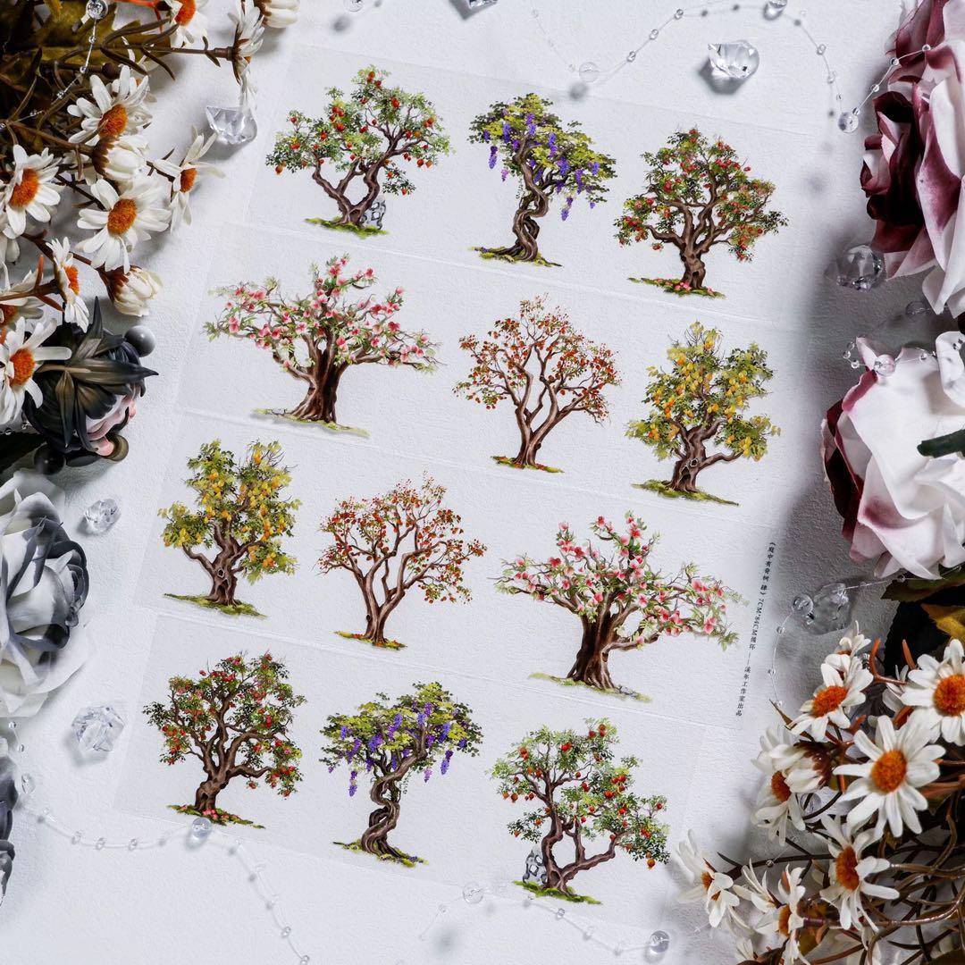 【8745】海外　マステ　5m巻売り　PET マスキングテープ　果実　木　収穫